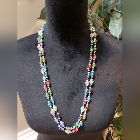 Womens Fashion Crystal Glass Bead Necklace Double Strand with Lobster Clasp - Picture 1 of 9